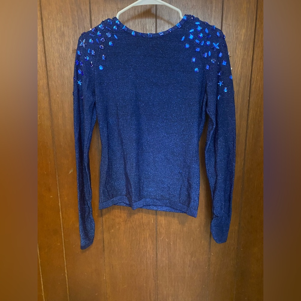 Moda International Shimmering Blue Top